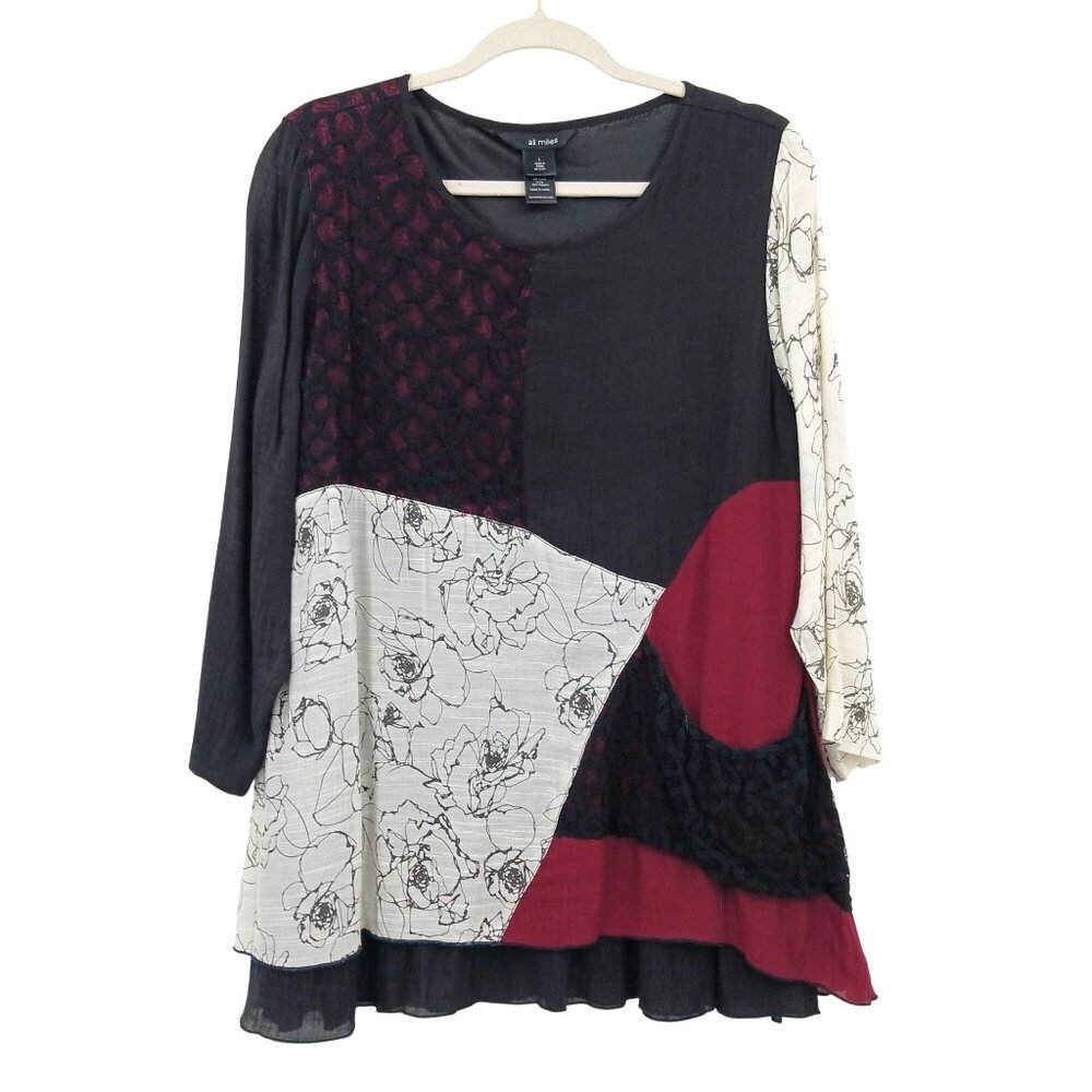 Ali Miles Patchwork Tunic Top Size Large Multicol… - image 1